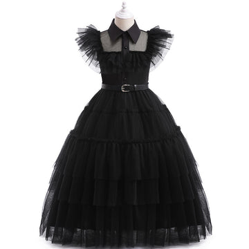 Girls' dress cosplay Wednesday Brigitte princess dress lace details puff sleeves children Skirt + belt 110