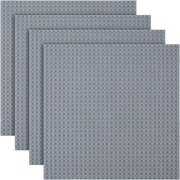 Building Plate, 4 pieces of classic base plates, 25.5 x 25.5 cm, base plate, compatible with all major brands, building toys for children 4 pieces light gray