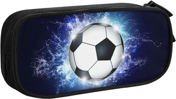 Blue sports pencil case with soccer motif, spacious and durable pencil case with zippers, soccer pencil case Soccer Blue Soccer Blue
