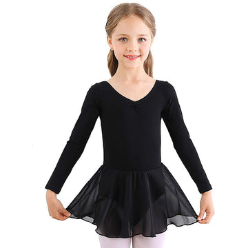 Ballet dress for girls with long sleeves and tulle skirt in black Black_jarx Black 130 cm