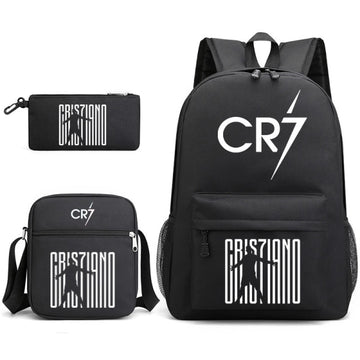 Cristiano Ronaldo Backpack for Youth, School Backpack, 3-Piece Set, Black -