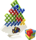 Colorful 48-piece Tetra Tower balance game and 3D building puzzle set by Everything Baby, ideal for kids and family game night.