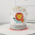 Kids toy storage basket featuring a 3D lion design, foldable cotton canvas with handles, ideal for nursery organization.