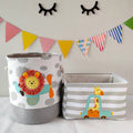 Kids toy storage basket with 3D lion design, foldable cotton canvas laundry hamper with handles for nursery organization.