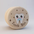 Natural wooden Tooth Fairy box with printed lid and mini tweezers, designed for kids to store baby teeth, beige small size by Everything Baby.