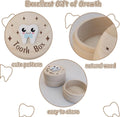 Natural wooden Tooth Fairy box with printed lid and mini tweezers for kids, baby teeth storage, beige small size from Everything Baby.