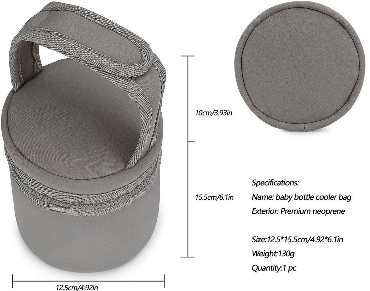 Gray insulated breast milk cooler bag with removable strap, designed for travel, nursing, and bottle storage by Everything Baby.