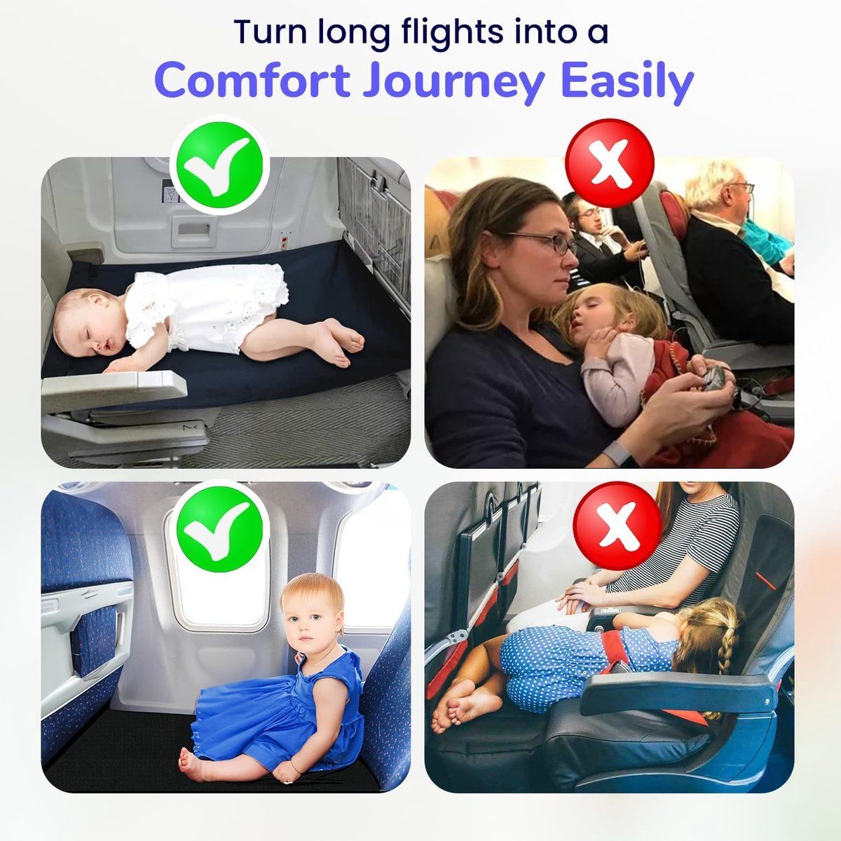Gray foldable airplane seat extender for toddlers by Everything Baby, with anti-slip base and Oxford fabric footrest for comfortable travel.