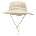 Baby & Kids breathable cotton wide brim sun hat with adjustable chin strap, beige color, suitable for outdoor beach travel.