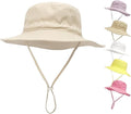 Baby Sun Hat by Everything Baby, breathable cotton wide brim bucket hat with adjustable chin strap for outdoor beach travel.
