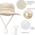 Baby & Kids breathable cotton wide brim sun hat with adjustable chin strap, beige color, suitable for beach and outdoor travel.