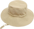 Baby & Kids wide brim cotton bucket hat by Everything Baby, breathable khaki sun hat with chin strap for infants 0-8 months.