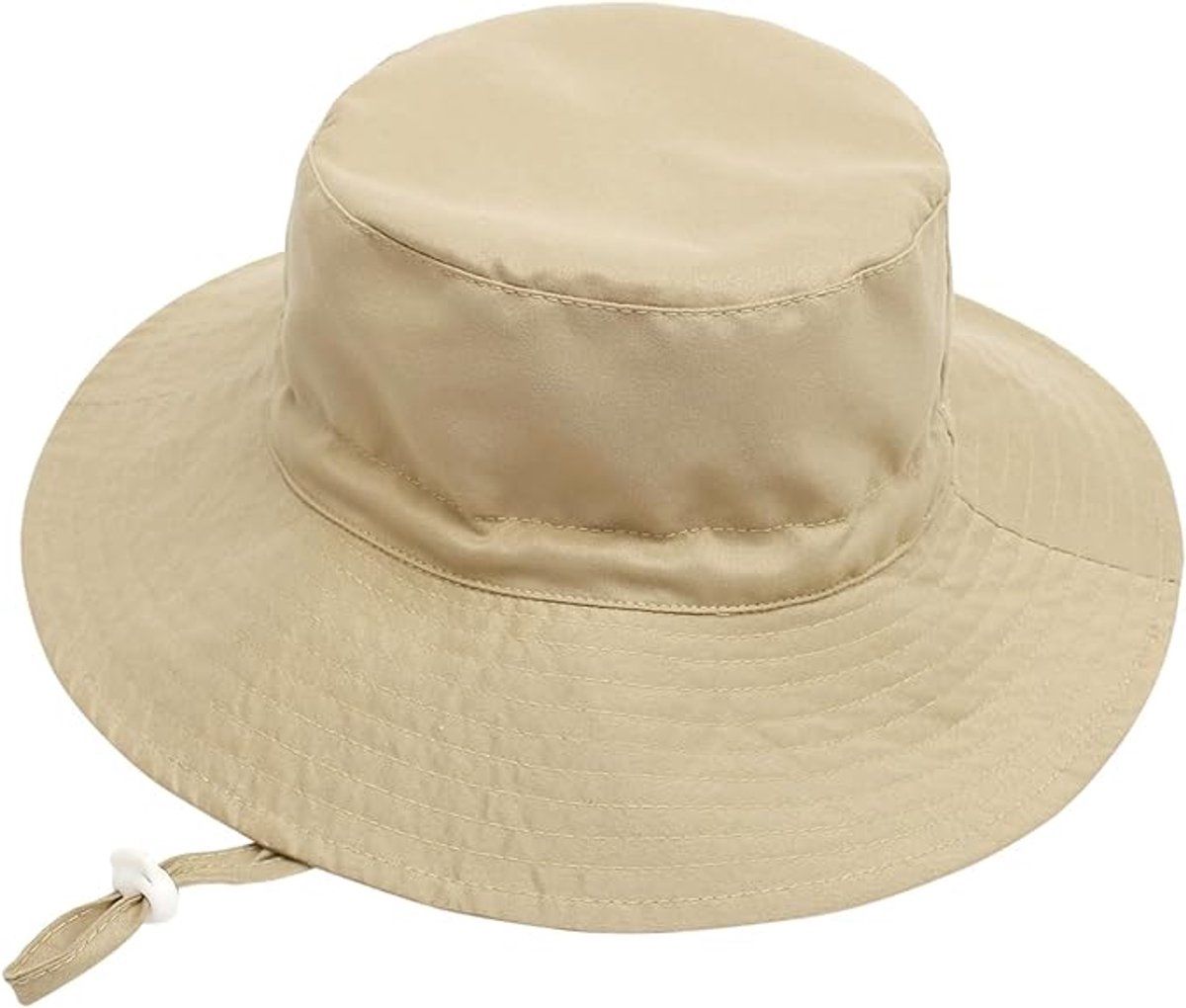 Baby & Kids wide brim cotton bucket hat by Everything Baby, breathable khaki sun hat with chin strap for infants 0-8 months.