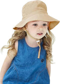 Baby sun hat by Everything Baby, khaki wide brim breathable cotton bucket hat with chin strap for infants 0-8 months.