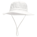 Baby sun hat with wide brim, lightweight breathable cotton, white foldable beach bucket hat for boys and girls ages 0-8 months.