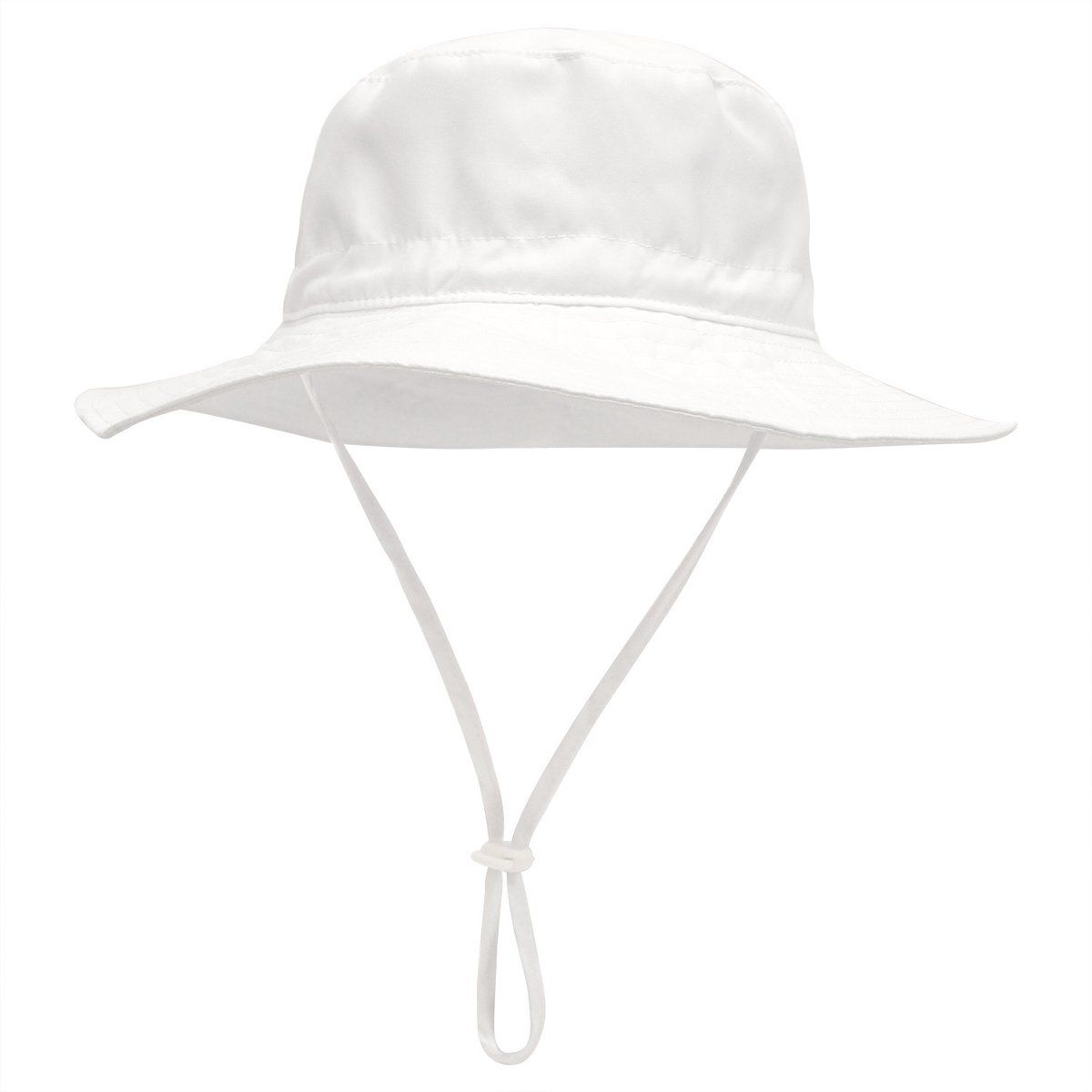 Baby sun hat with wide brim, lightweight breathable cotton, white foldable beach bucket hat for boys and girls ages 0-8 months.