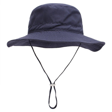 Baby and Kids wide brim sun hat by Everything Baby, breathable cotton foldable bucket hat in dark blue for outdoor sun protection.
