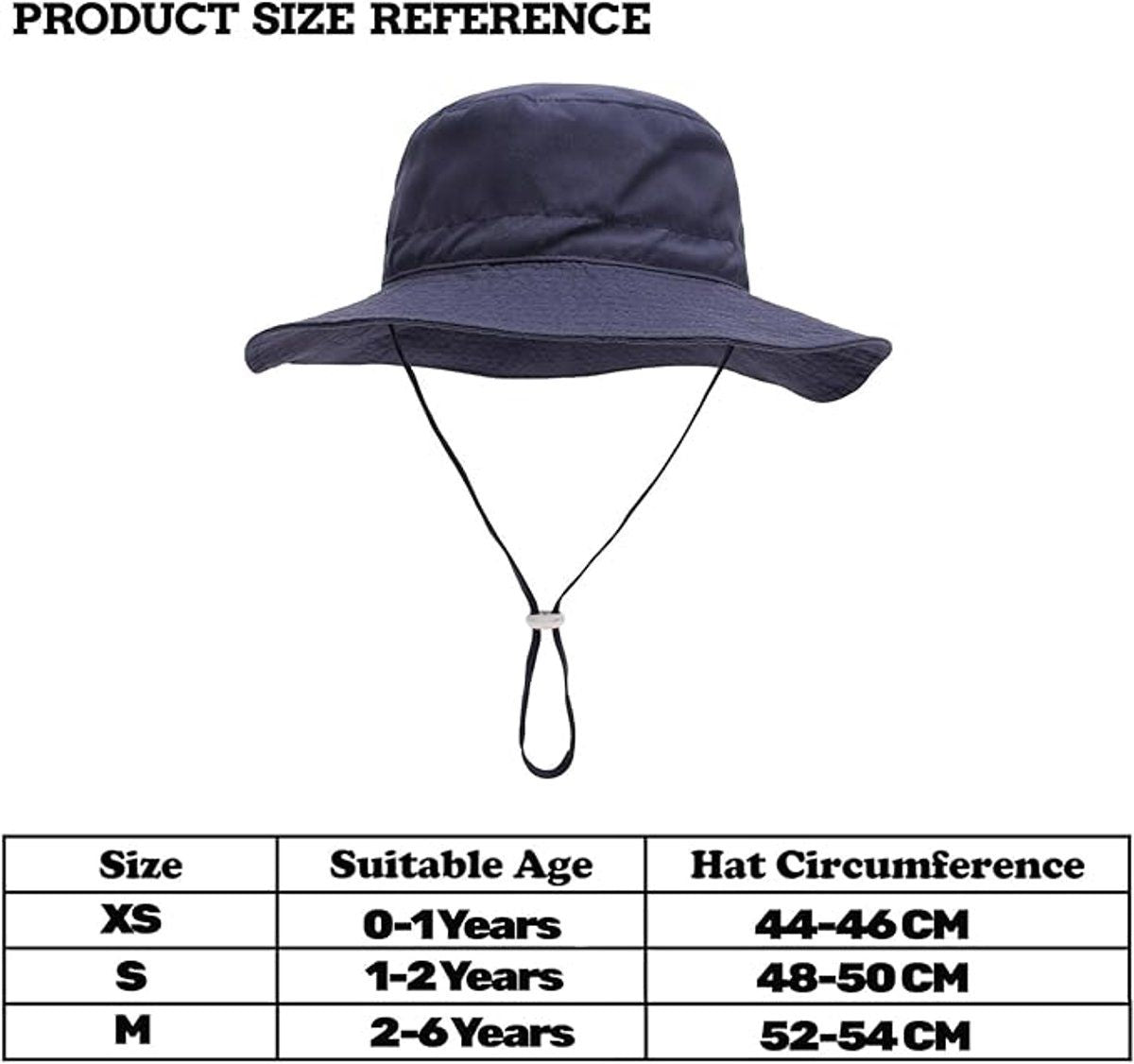 Baby and Kids wide brim sun hat by Everything Baby, breathable cotton bucket hat in dark blue, foldable for outdoor sun protection.
