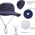 Baby and Kids wide brim sun hat by Everything Baby, breathable cotton bucket hat in dark blue, foldable and UV protective.