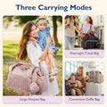 Grey large capacity diaper bag tote with wide opening, multiple pockets, changing pad, and pacifier case for travel and hospital use.