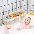 Baby and kids bath toy organizer with three compartments, made of durable material for easy storage and organization.