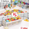 Baby and kids' bath toy organizer with three compartments, made by Everything Baby, for easy storage of bath toys.
