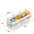 Baby bath toy organizer with three compartments, made by Everything Baby, for easy storage of kids' bath toys.