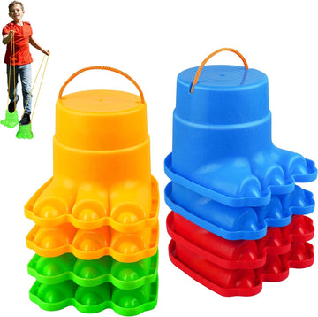 Four pairs of children's balance stilts with monster leg designs, colorful activity toys for kids by Everything Baby.