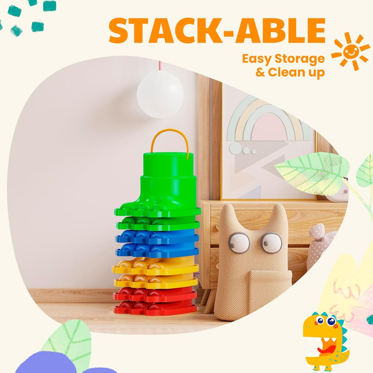 Four pairs of children's balance stilts with monster leg design, colorful and fun activity toy for kids, by Everything Baby.