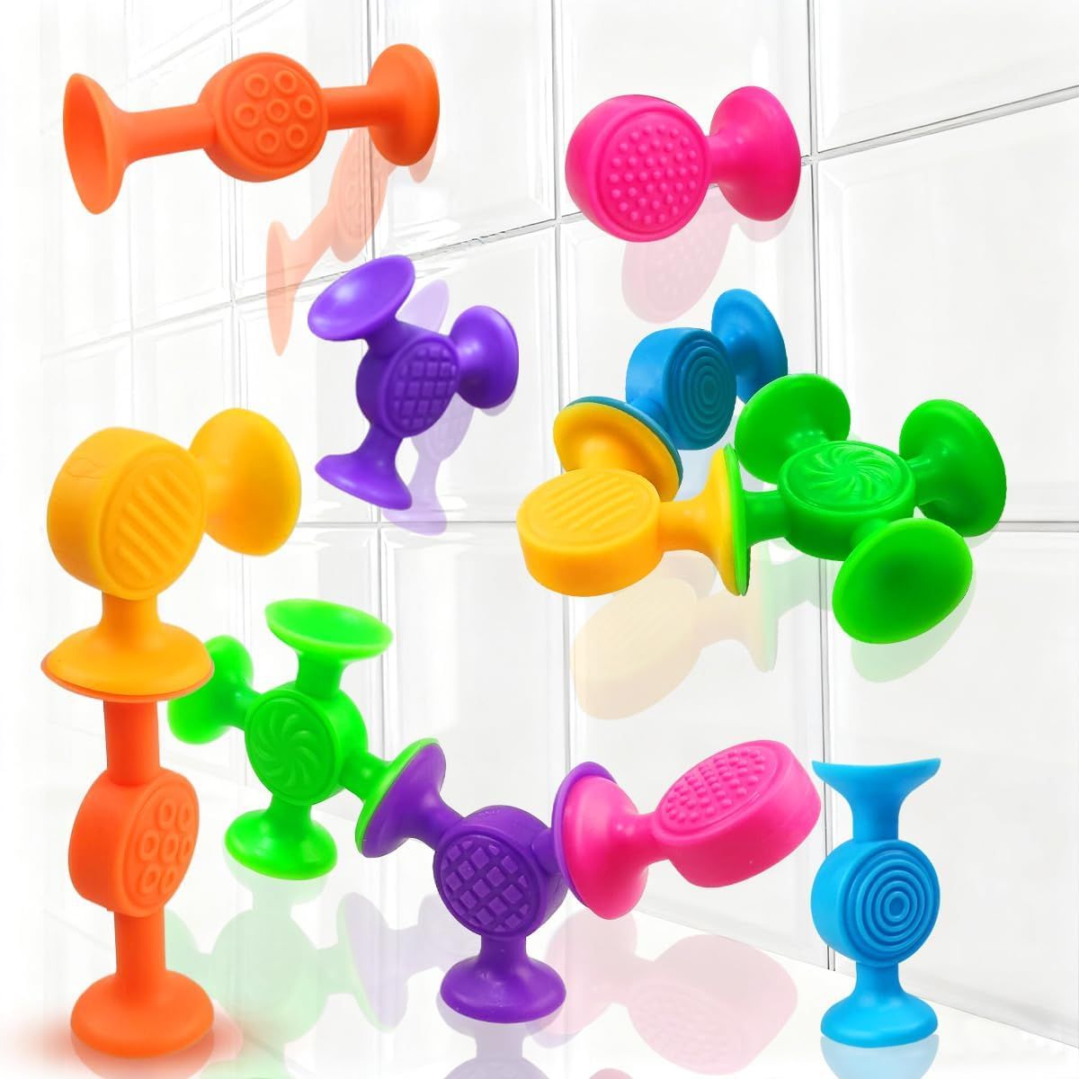 Colorful 12-piece suction cup bath toy set for children by Everything Baby, featuring fun, interactive toys for bath time entertainment.