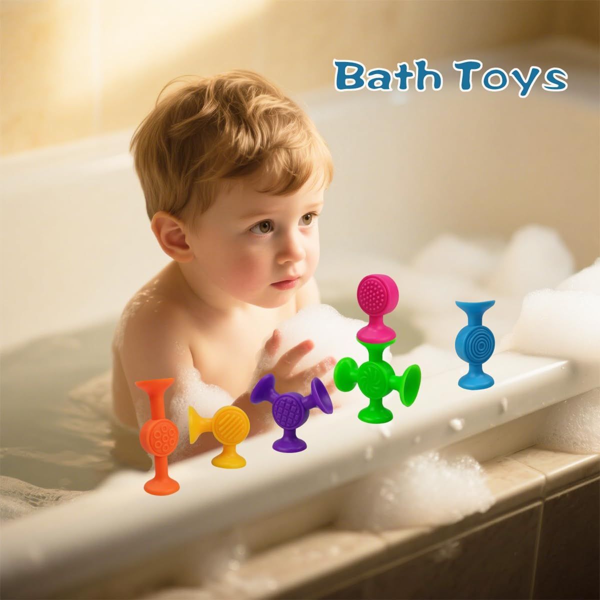 Colorful 12-piece suction cup bath toy set for children, featuring fun, engaging activity toys from Everything Baby.