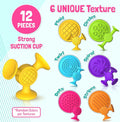 Set of 12 suction cup bath toys for children, colorful plastic toys from Everything Baby, designed for bath and water play.