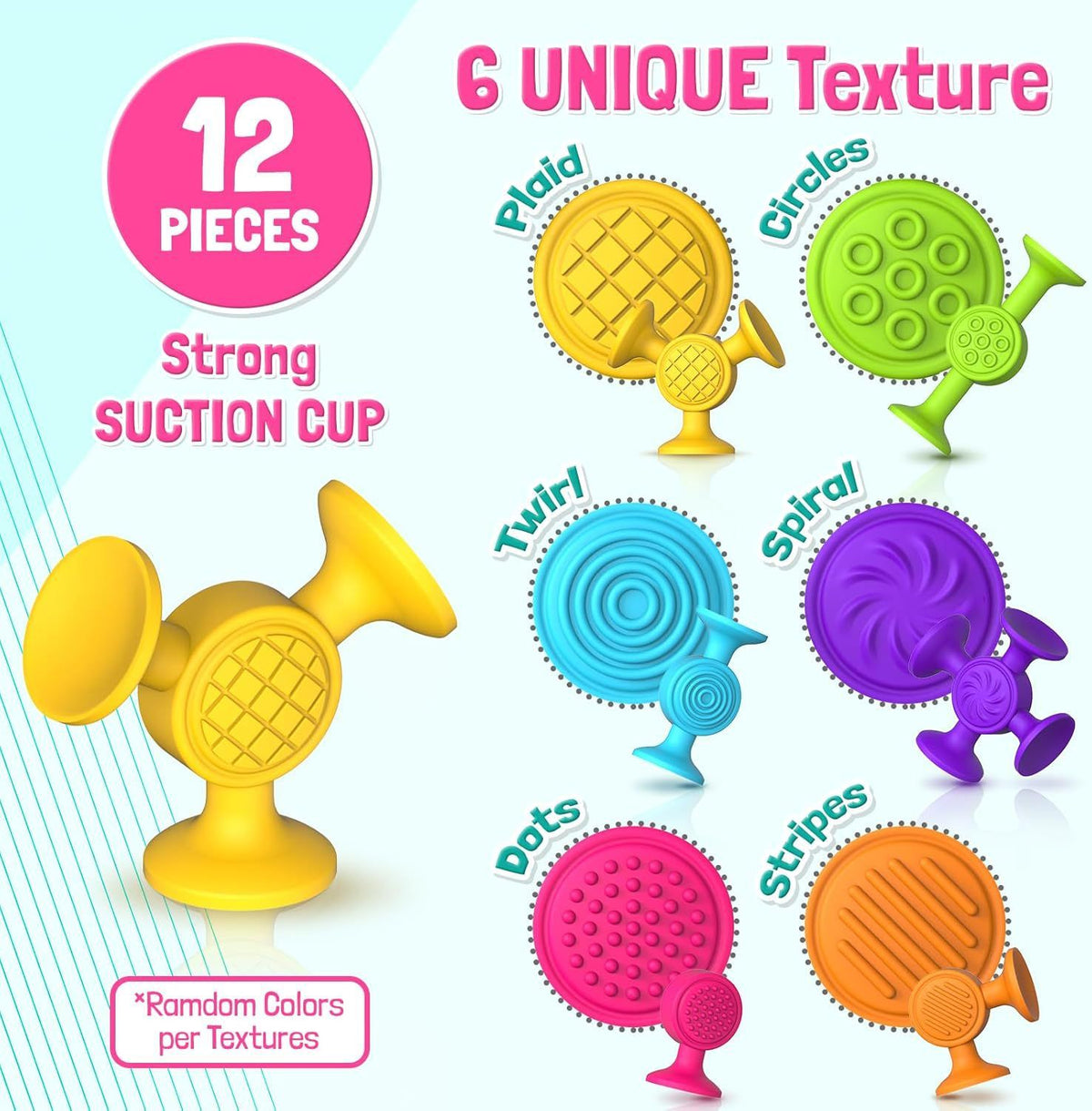 Set of 12 suction cup bath toys for children, colorful plastic toys from Everything Baby, designed for bath and water play.
