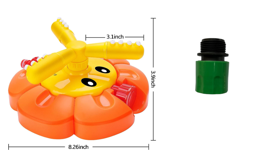 Children's water sprinkler by Everything Baby, 360-degree rotating outdoor toy with hose connection for kids' outdoor fun.