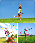 Colorful 12-piece rainbow dance ribbons for kids, each 200 cm long, designed for active play and creative movement.