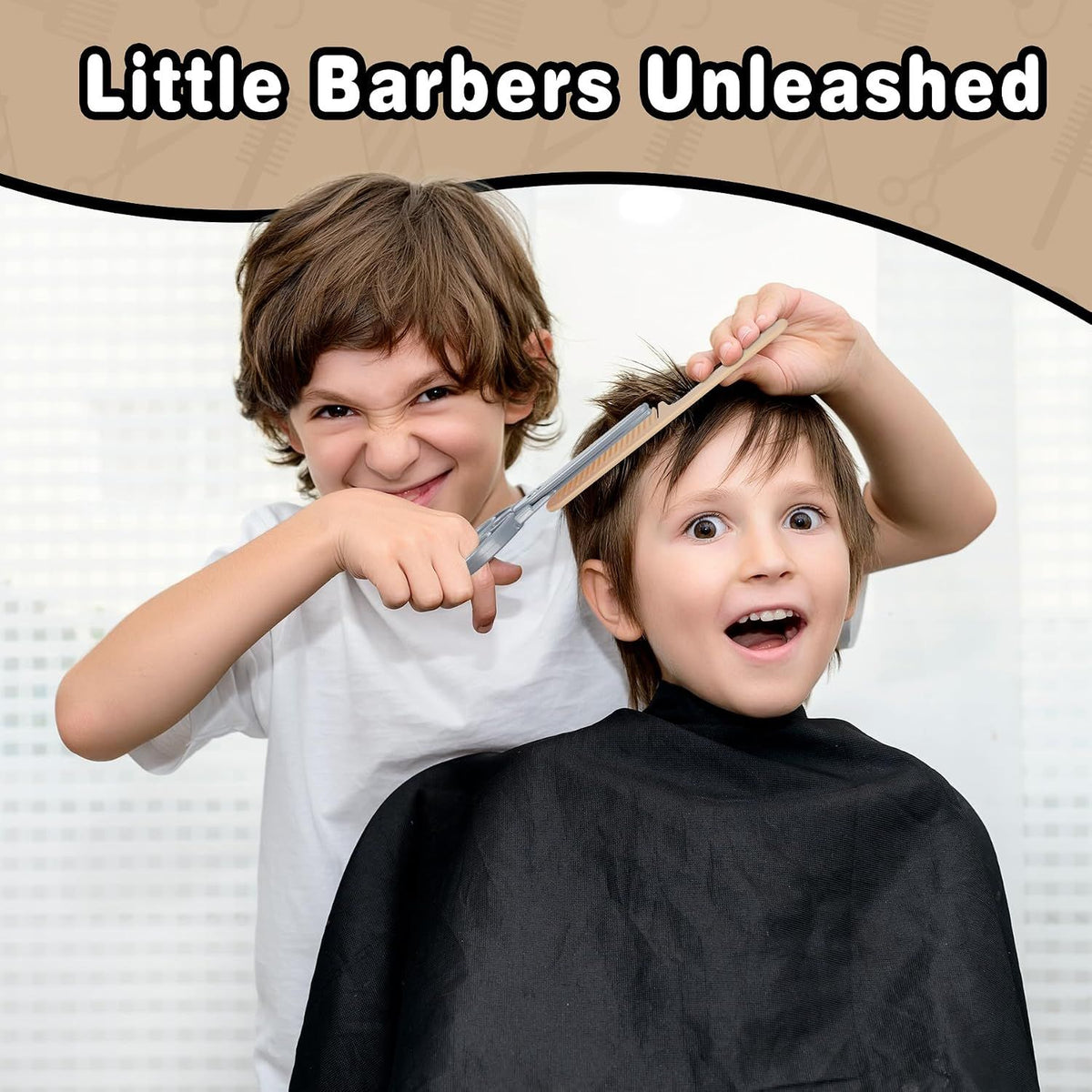 Children's pretend hairdresser toy set with colorful tools and tool belt, designed for kids ages 3 and up.