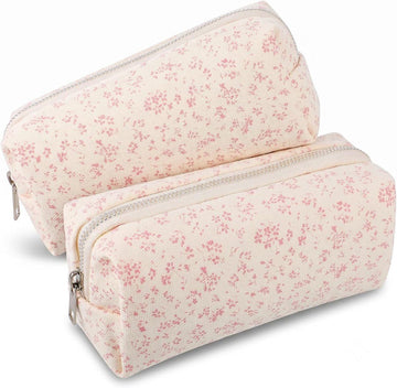 2 Pcs Pencil Case, Small Floral Fabric Zipper Bag for Stationery Storage