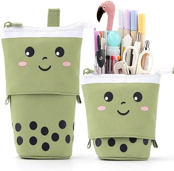 Extendable Pencil Case with Pop-Up Function, Stand-Up Pen Organizer for Office and School Supplies, Green