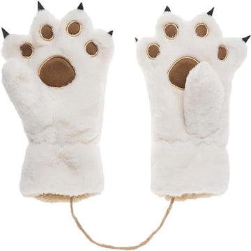 Gloves 1 Pair Winter Cartoon Neckband Children's Warm Plush One Sizeiwhitei