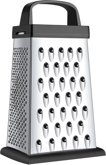 Cheese Grater, Mini Size 4-Sided Stainless Steel Grater, Food Shredder for Cheese, Parmesan, Vegetable, Dishwasher Safe, Black
