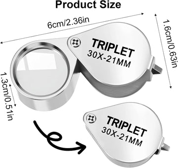 Xindojuz 2 PCS Jewelers Loop Magnifier, Pocket Foldable 30X 21mm Jewelry Eye Small Magnifying Glass Jewelers loupe Magnifier Set for Gems Diamonds Plants Coins Stamps Antiques and More (Silver)