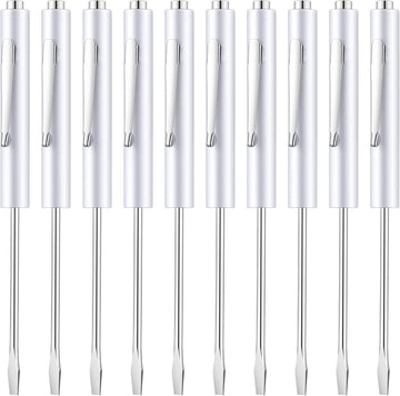 10 Pieces Pocket Screwdriver Mini Tops and Pocket Clips Magnetic Slotted Small Screw Driver with a Single Blade Head for Mechanical, Electrician(White)