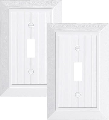 2-Pack Classic Beadboard Single Toggle Light Switch Cover Plate, Unbreakable Polycarbonate Decorative Switch Plate Covers, Pure White 1 Gang Wall Plate