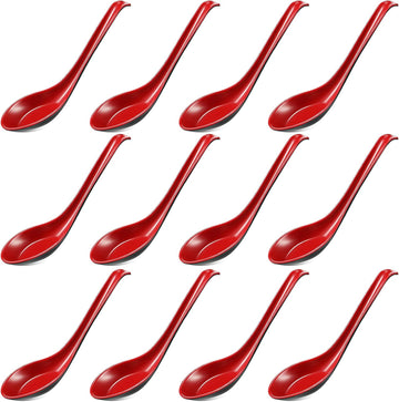 12 Pcs Asian Soup Spoons Hook Soba Noodle Ramen Spoon Chinese Won Ton Soup Asian tableware for Home Kitchen Restaurant