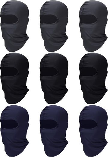 9 Pieces Balaclava Full Face Mask UV Sun Protection Face Cover Summer Cooling Neck Gaiter Breathable Windproof Hood (Black, Gray, Navy Blue), One Size