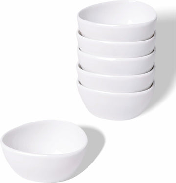 Mini Ceramic Ramekins Souffle Dishes 1.5 OZ, Small Dipping Bowls, Sauce Dip Bowls for Kitchen Serving Sauce Condiments, Oven & Microwave Safe, Set of 6, White
