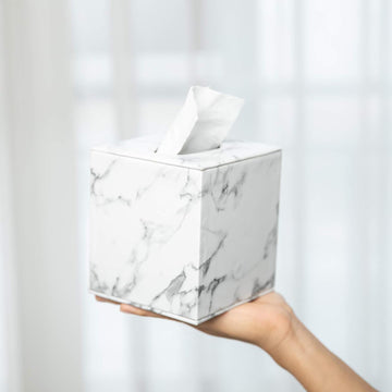 Tissue Box Cover,Tissue Box Square,Marble Stripes Tissue Box Cover,Tissue Box Holder for Bathroom Accessories,PU Leather Tissue Holder,Marble Stripes