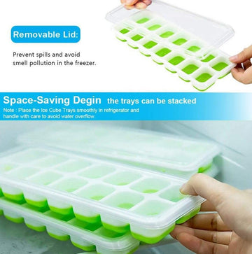 Ice Cube Tray with Lids - 4 Pack Stackable Silicone Ice Trays for Freezer, BPA & LFGB Safe, Easy Release for Kitchen, RV, Cocktail, Coffee, Soup & Food