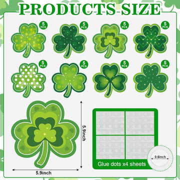 Shamrocks Clover Cutouts for Classroom Bulletin Board Decorations,Large St. Patrick's Day Shamrock Paper Cutouts for School Office Ireland Party Supplies (6 x 6 Inch,40 Pcs)