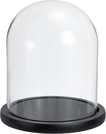 Glass Dome with Black Wooden Base - Clock Shaped Display Case - Home Decor - Desk Ornament - Christmas Decoration for Indoor Use